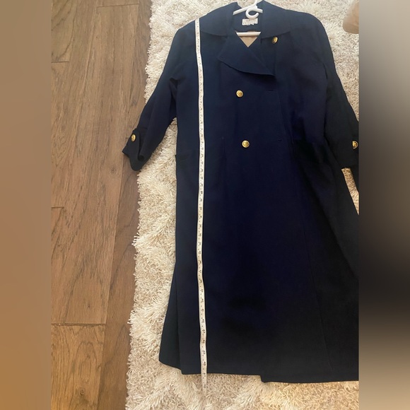 VINTAGE 90’s Talbots Navy Wool Gold Buttons Classic Trench Coat Sz 14 Petite - Picture 7 of 11